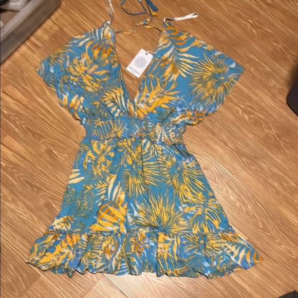 Blue Island Tropical Leaf Print Dress size large new - Picture 1 of 4